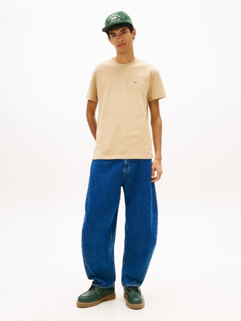 Beige Tommy Flag Crew Neck T-Shirt  Men