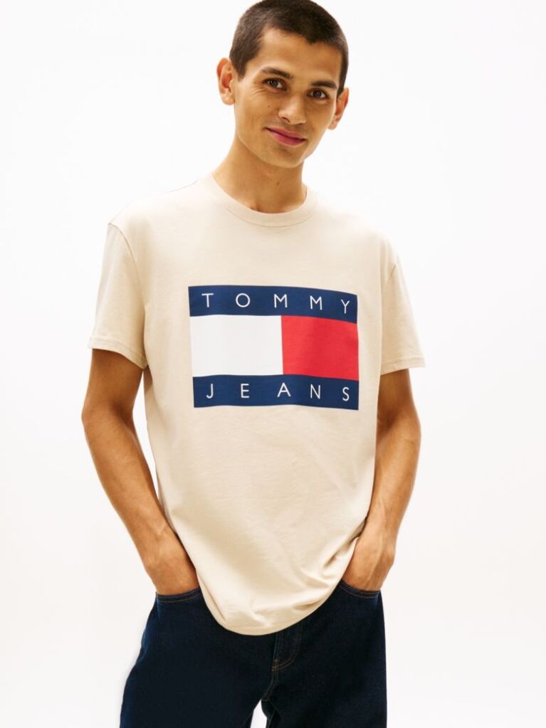 Beige Flag Badge Jersey Crew Neck T-Shirt  Men