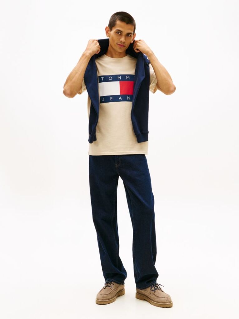 Beige Flag Badge Jersey Crew Neck T-Shirt  Men