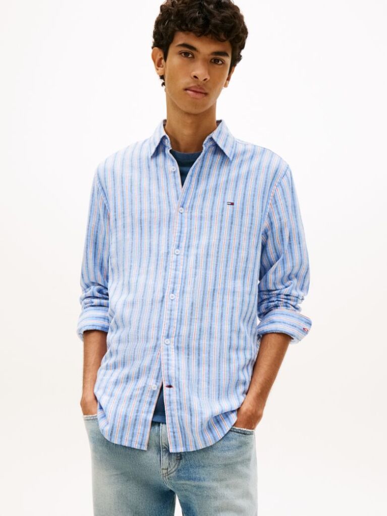 Multi Regular Fit Stripe Linen Blend Shirt  Men