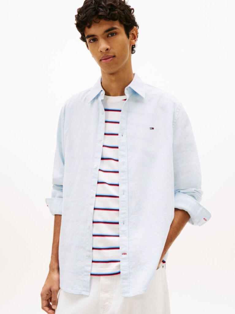 Blue Regular Fit Linen Blend Shirt  Men