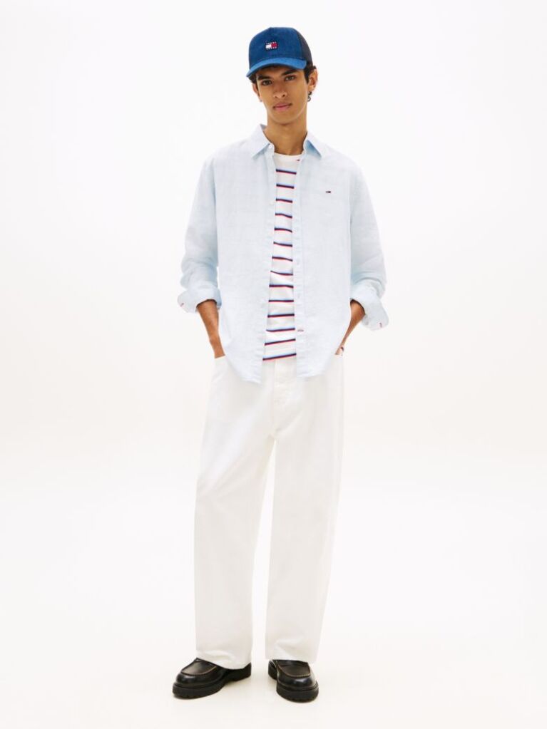Blue Regular Fit Linen Blend Shirt  Men
