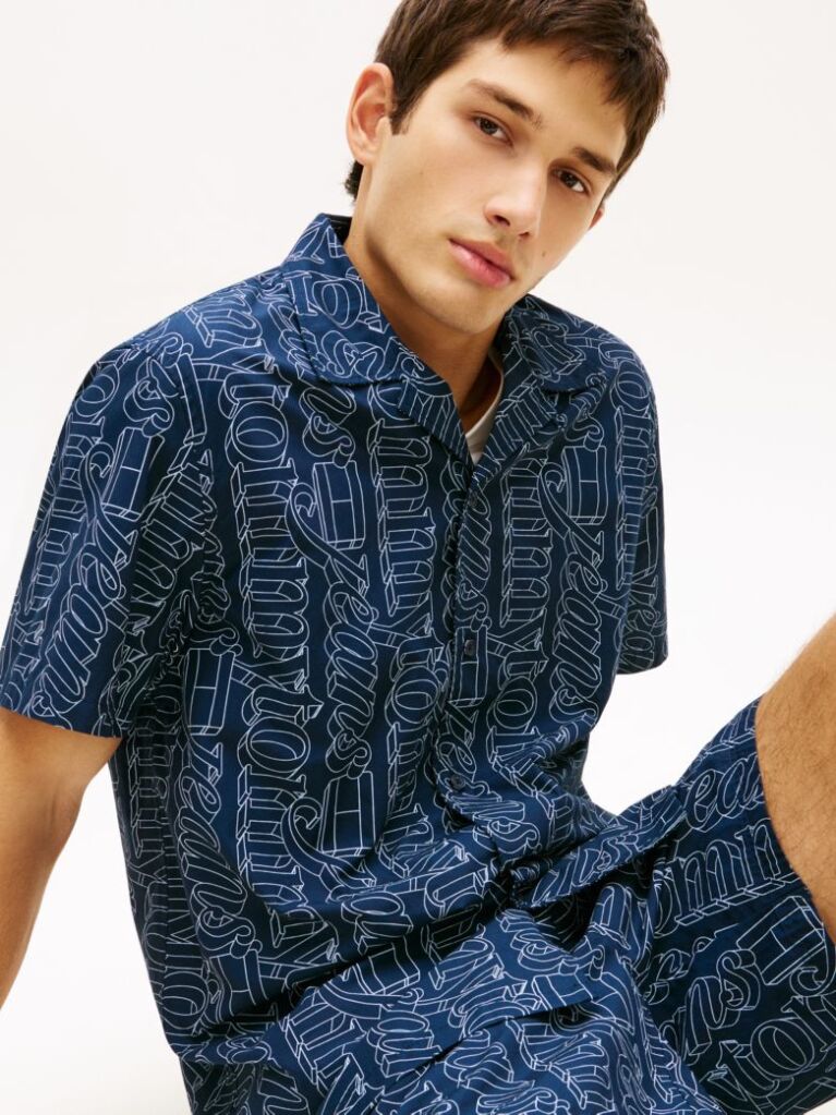 Blue Regular Fit Print Short Sleeve Shirt  Men