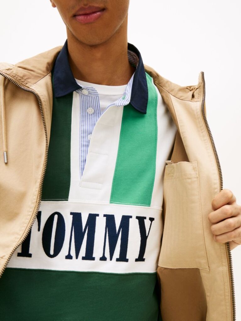 Beige Herringbone Twill Relaxed Zip-Thru Hooded Jacket  Men