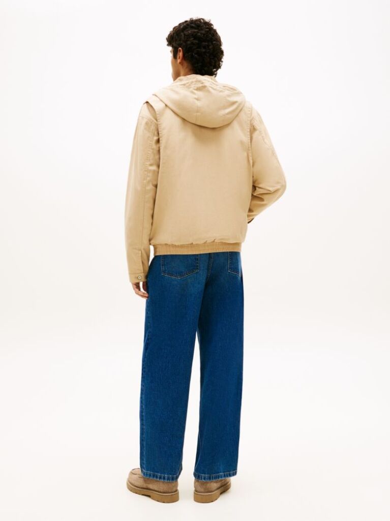 Beige Herringbone Twill Relaxed Zip-Thru Hooded Jacket  Men