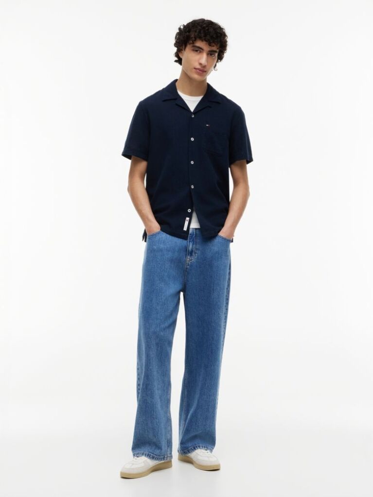 Blue Regular Fit Linen Blend Short Sleeve Shirt  Men