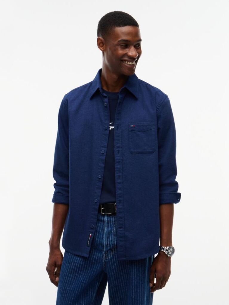 Blue Regular Fit Brushed Flannel Shirt  Men