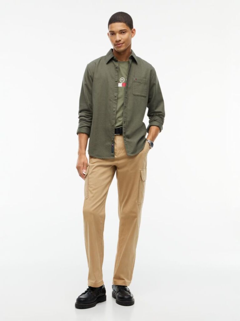 Green Regular Fit Brushed Flannel Shirt  Men