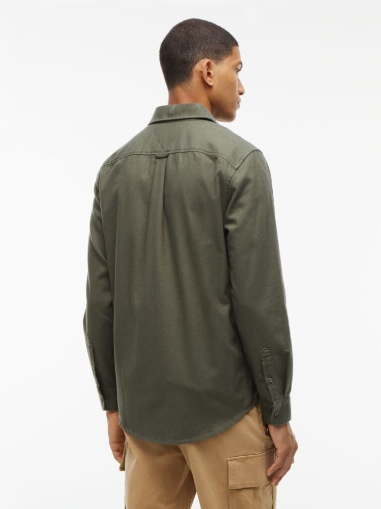Green Regular Fit Brushed Flannel Shirt  Men