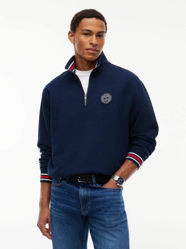 Blue Flag Crest Relaxed Terry Quarter-Zip Jumper  Men
