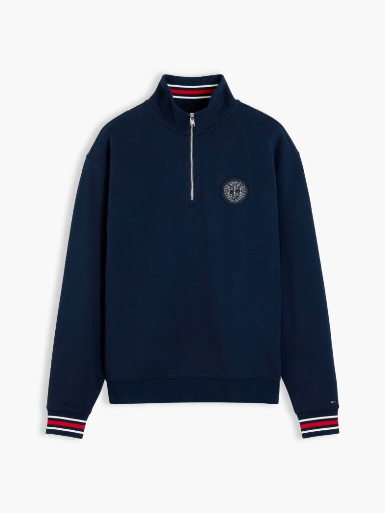 Blue Flag Crest Relaxed Terry Quarter-Zip Jumper  Men