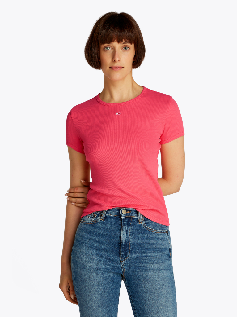 Pink Essential Slim Rib-Knit T-Shirt  Women