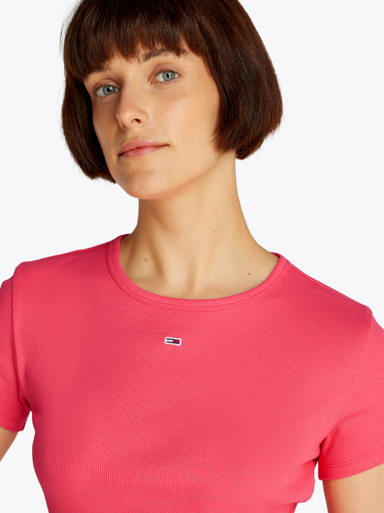 Pink Essential Slim Rib-Knit T-Shirt  Women