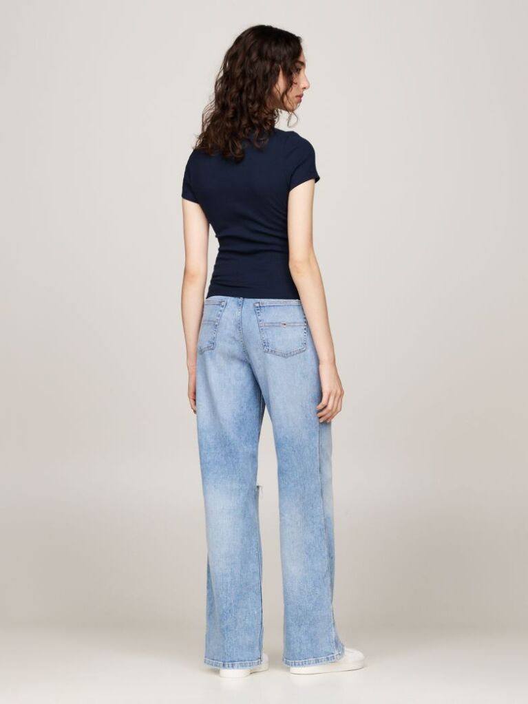 Blue Tommy Badge Ribbed Slim T-Shirt  Women