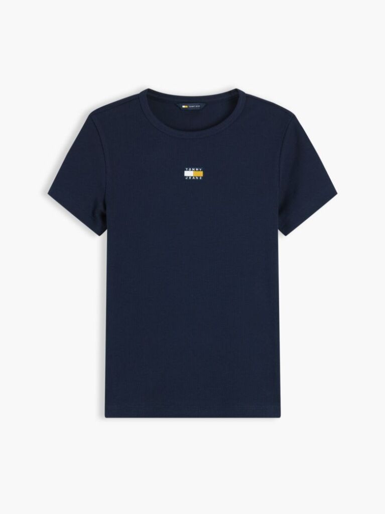 Blue Tommy Badge Ribbed Slim T-Shirt  Women