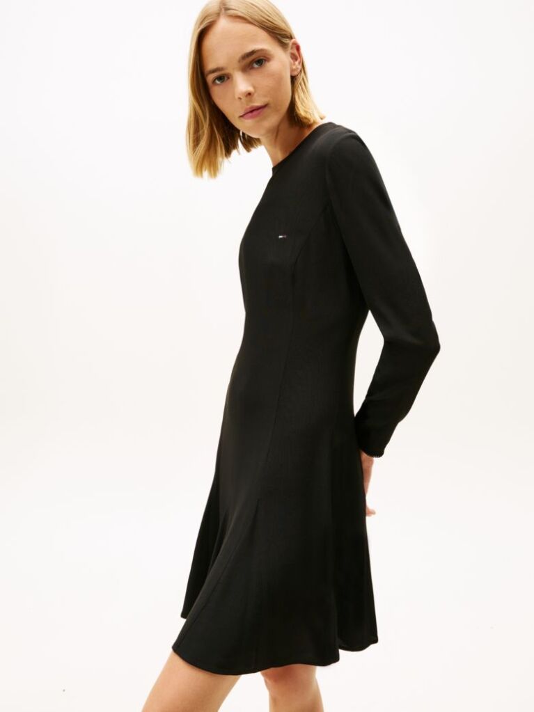 Black Mini Fit & Flare Long Sleeves Dress  Women