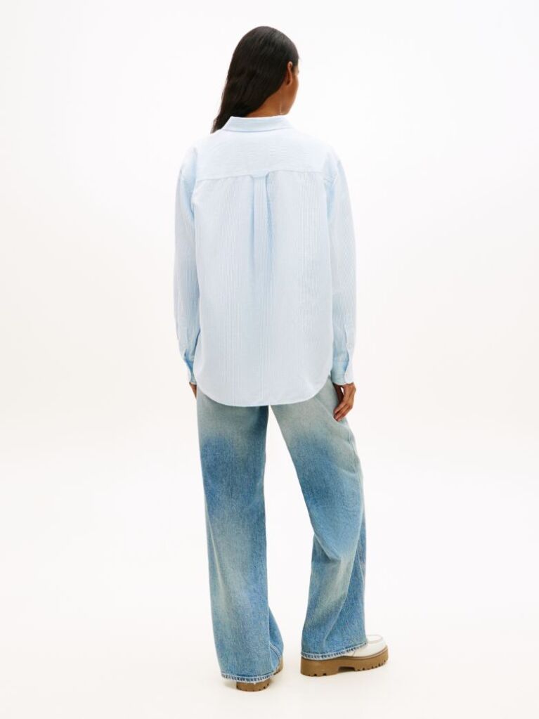 Blue Relaxed Fit Linen Blend Shirt  Women