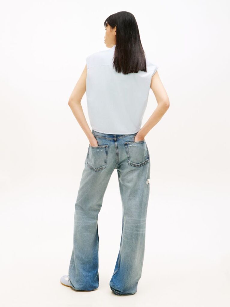 Blue Relaxed Fit Sleeveless Tie Front Shirt  Women