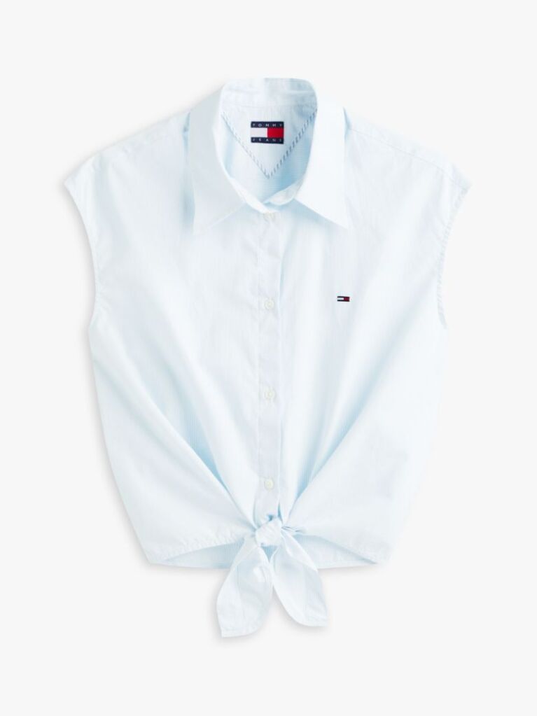 Blue Relaxed Fit Sleeveless Tie Front Shirt  Women