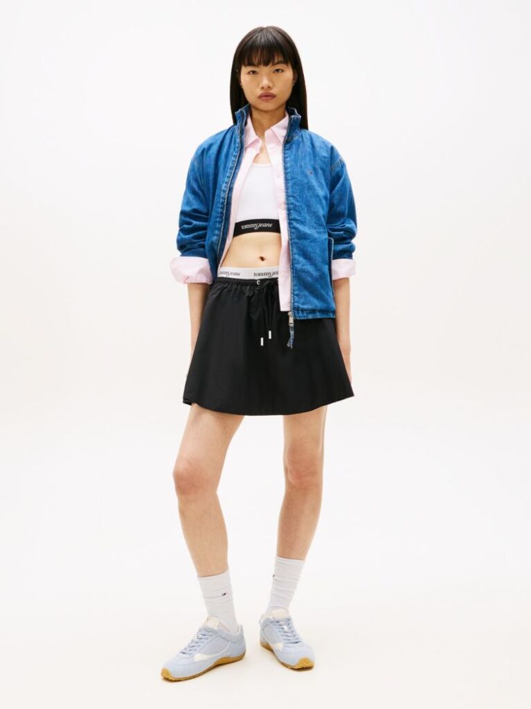 Black Repeat Logo Tape Poplin Mini Skirt  Women