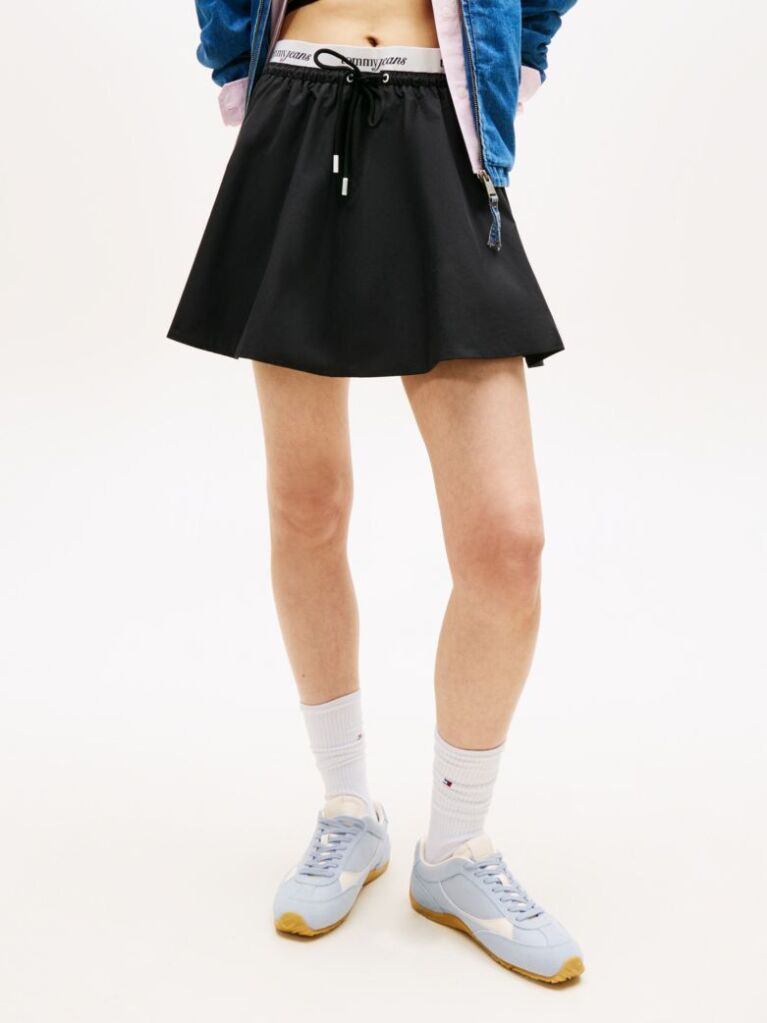 Black Repeat Logo Tape Poplin Mini Skirt  Women