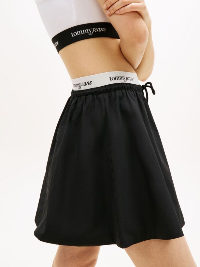 Black Repeat Logo Tape Poplin Mini Skirt  Women