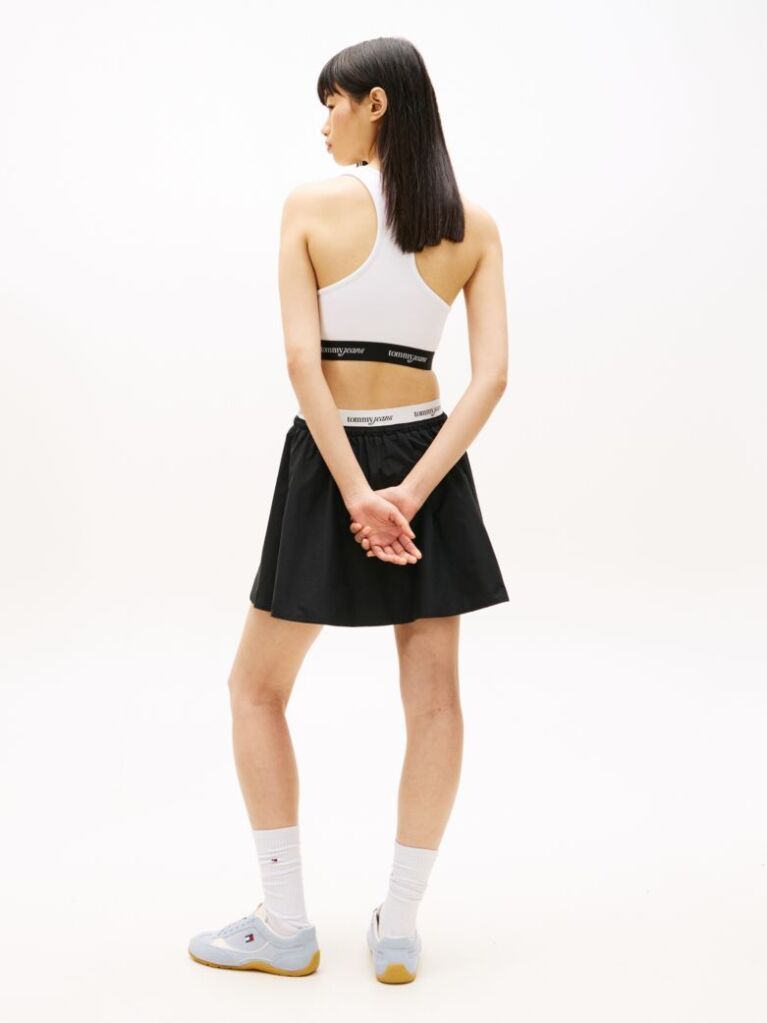 Black Repeat Logo Tape Poplin Mini Skirt  Women