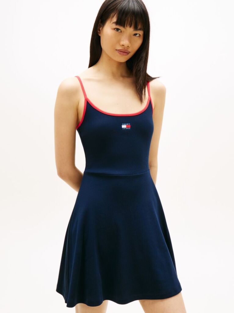 Blue Tommy Badge Strap Mini Skater Dress  Women
