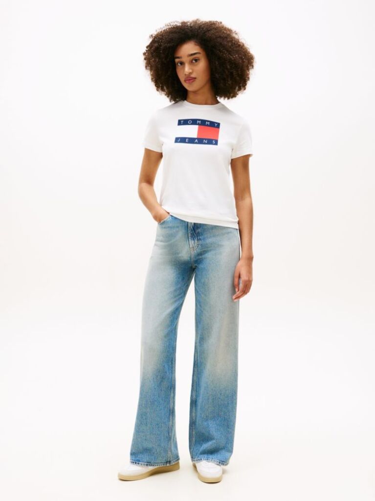 White Tonal Tommy Flag T-Shirt  Women