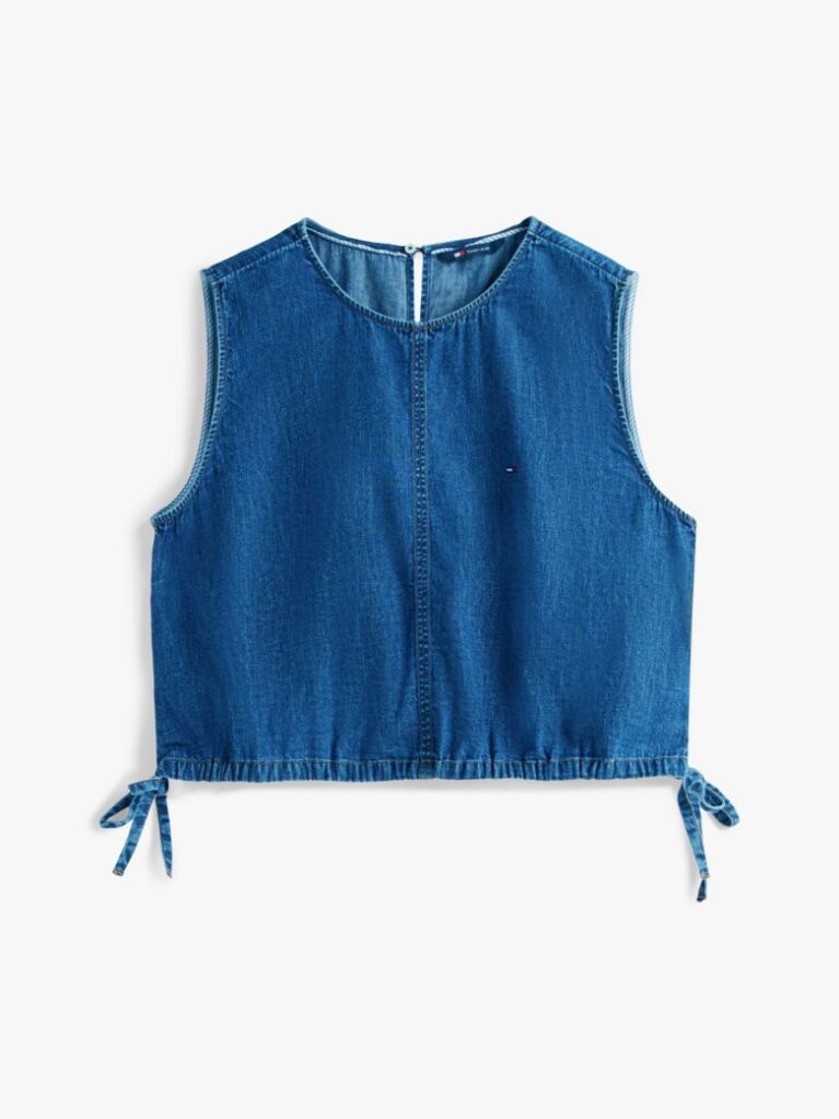 Denim Chambray Denim Side Tie Sleeveless Blouse  Women