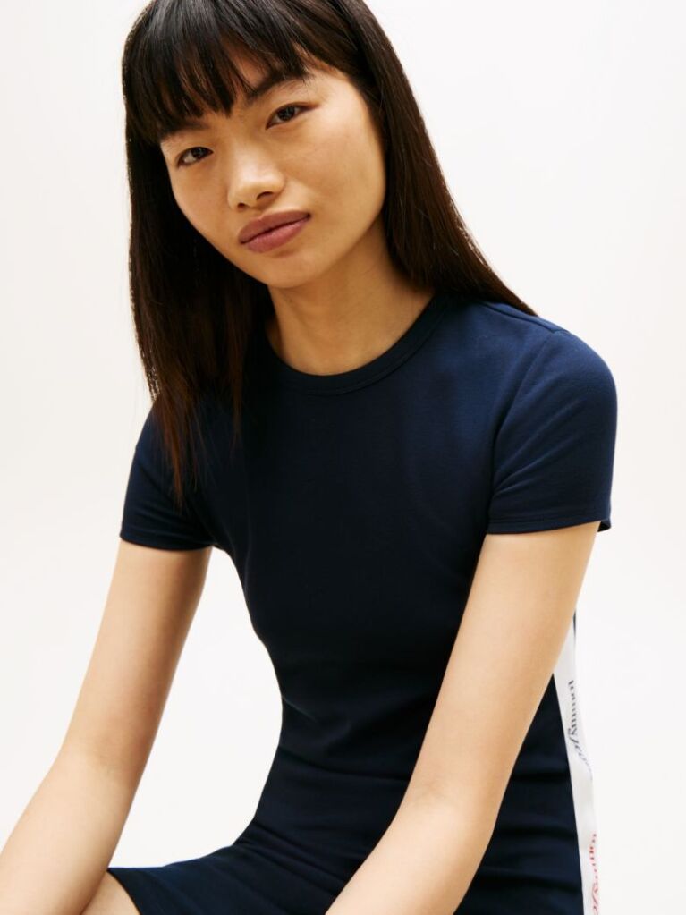 Blue Logo Tape Bodycon Midi Dress  Women