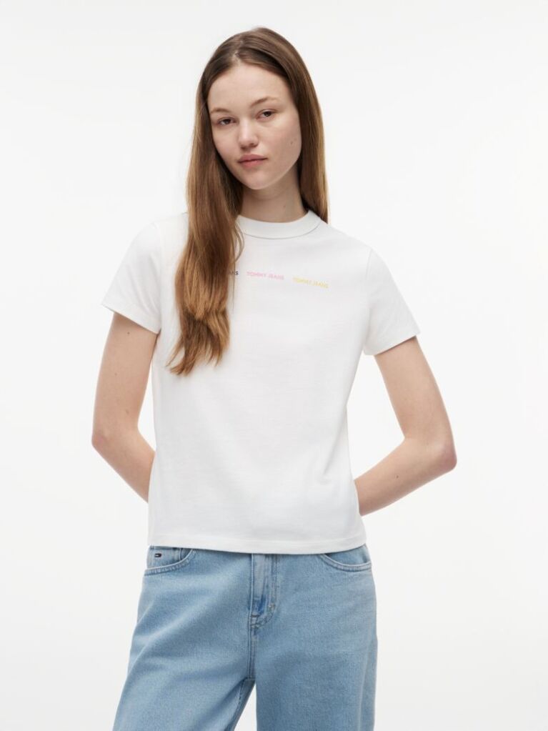 White Repeat Logo Washed Jersey T-Shirt  Women