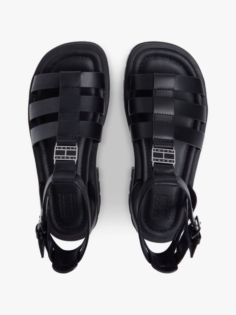 Black Leather Chunky Cleat Fisherman Sandals  Women