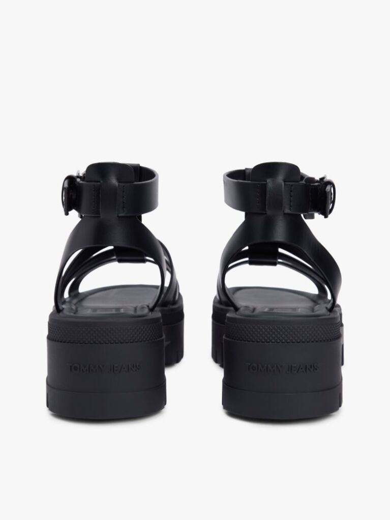 Black Leather Chunky Cleat Fisherman Sandals  Women