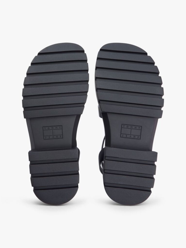 Black Leather Chunky Cleat Fisherman Sandals  Women