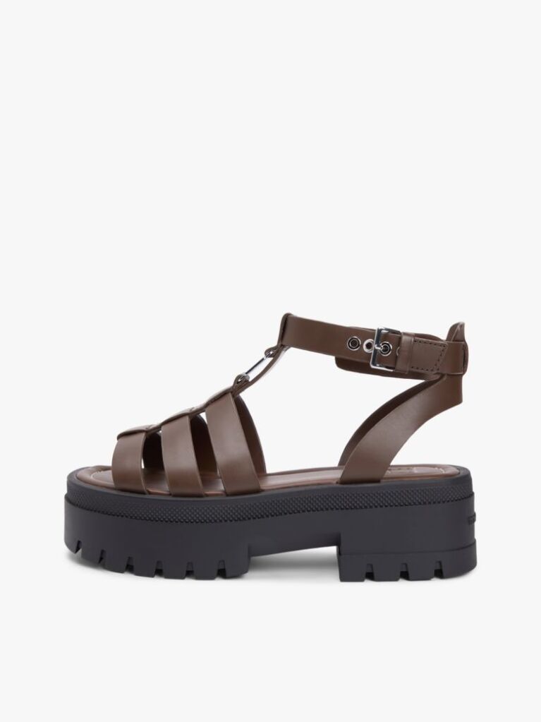 Brown Leather Chunky Cleat Fisherman Sandals  Women