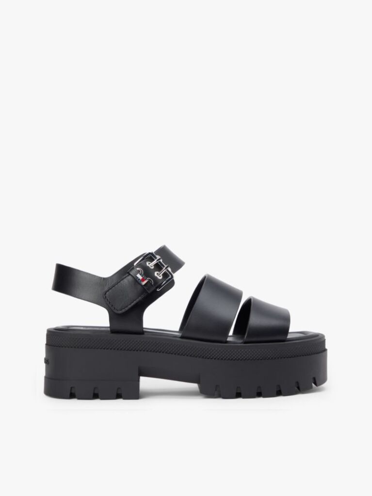 Black Leather Cleat Platform Sandals  Women