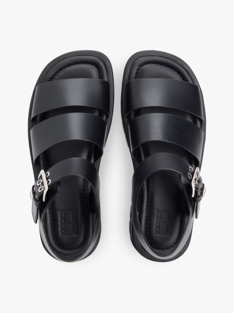 Black Leather Cleat Platform Sandals  Women