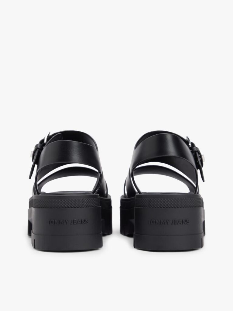 Black Leather Cleat Platform Sandals  Women