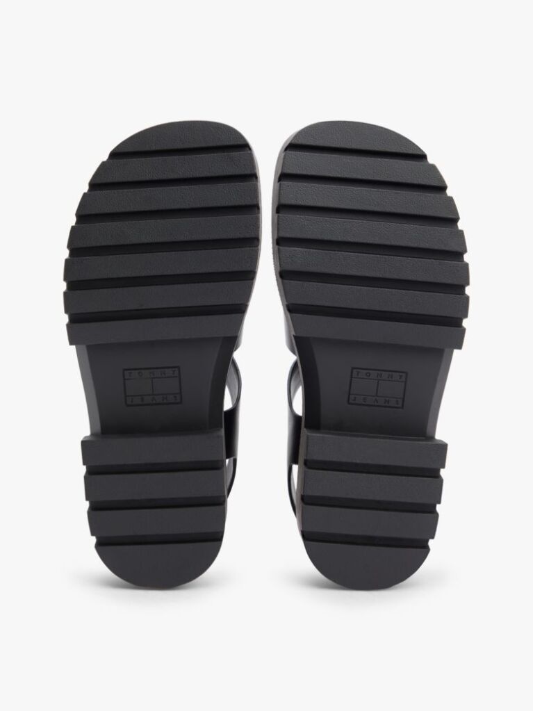 Black Leather Cleat Platform Sandals  Women