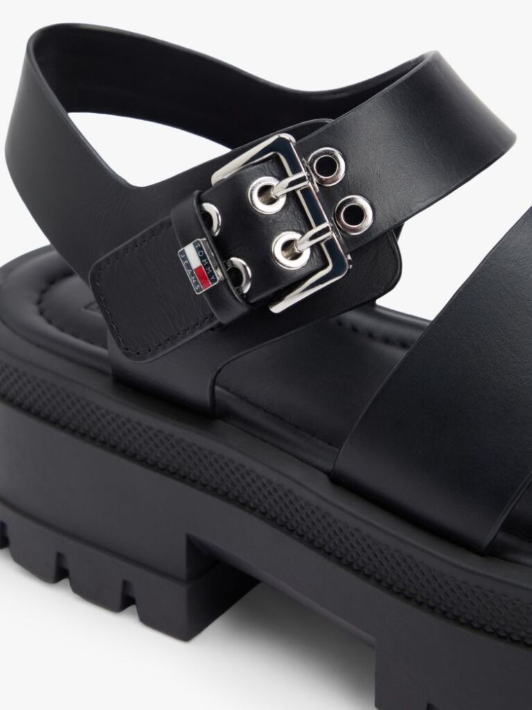Black Leather Cleat Platform Sandals  Women
