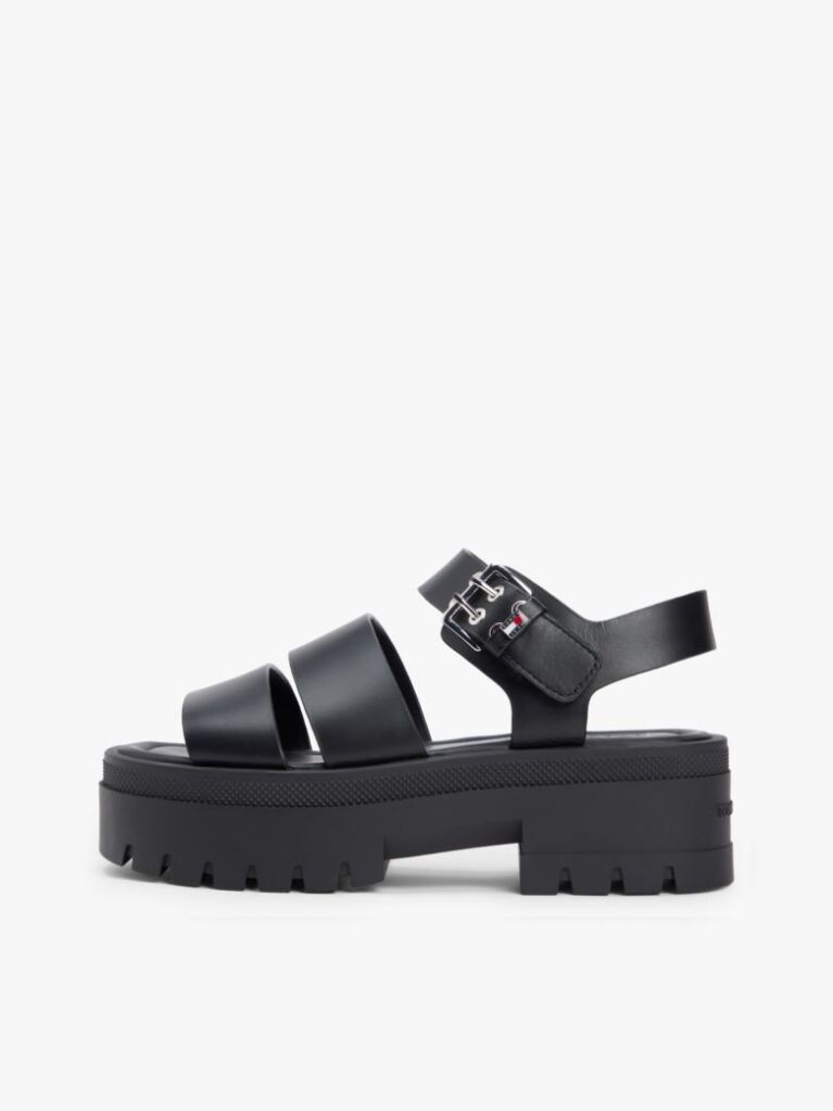Black Leather Cleat Platform Sandals  Women