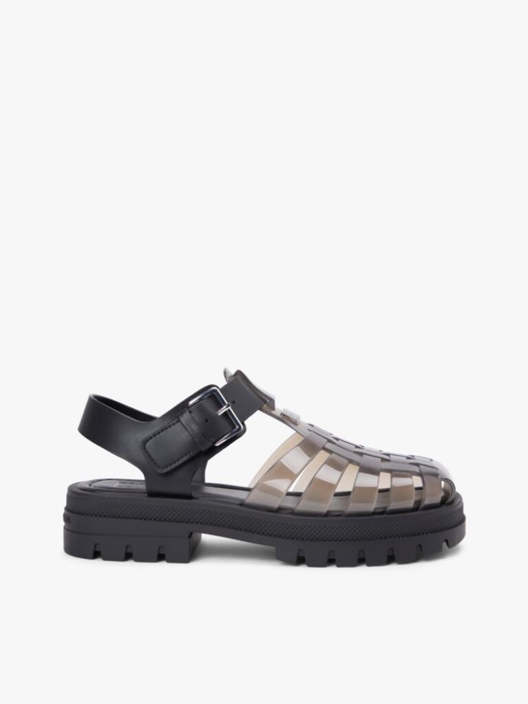 Black Jelly Chunky Cleat Fisherman Sandals  Women