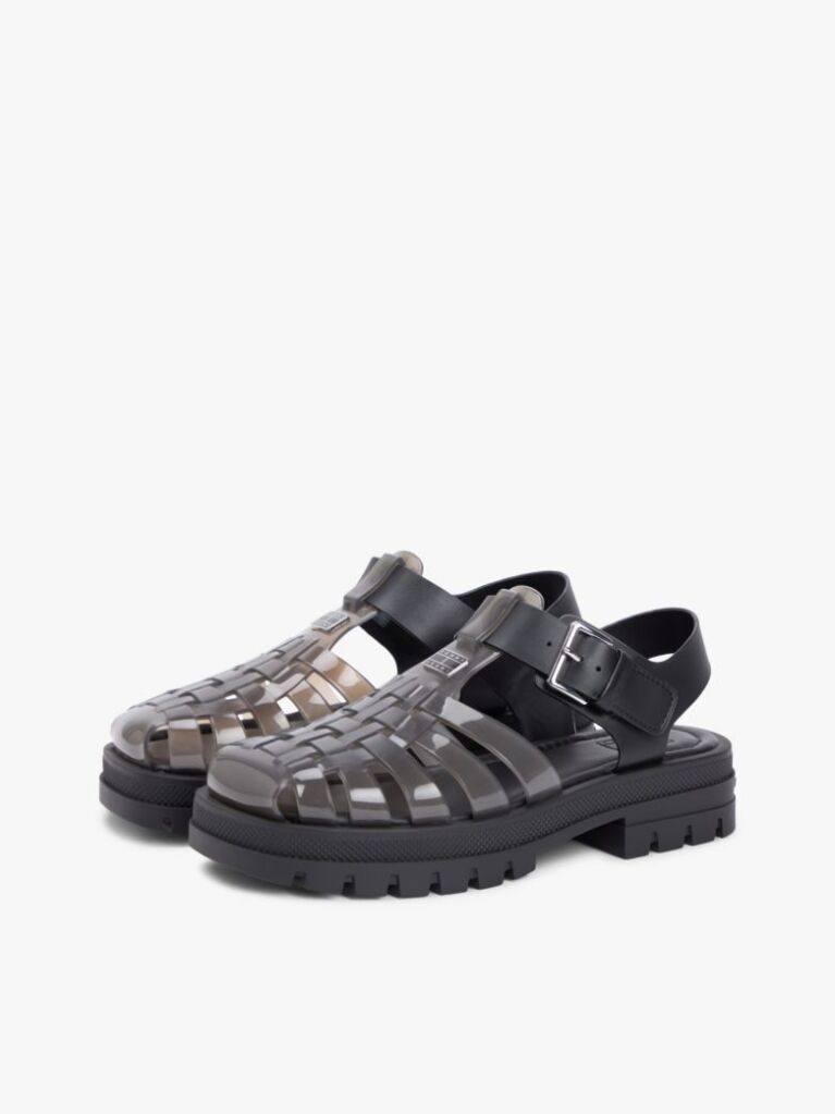 Black Jelly Chunky Cleat Fisherman Sandals  Women