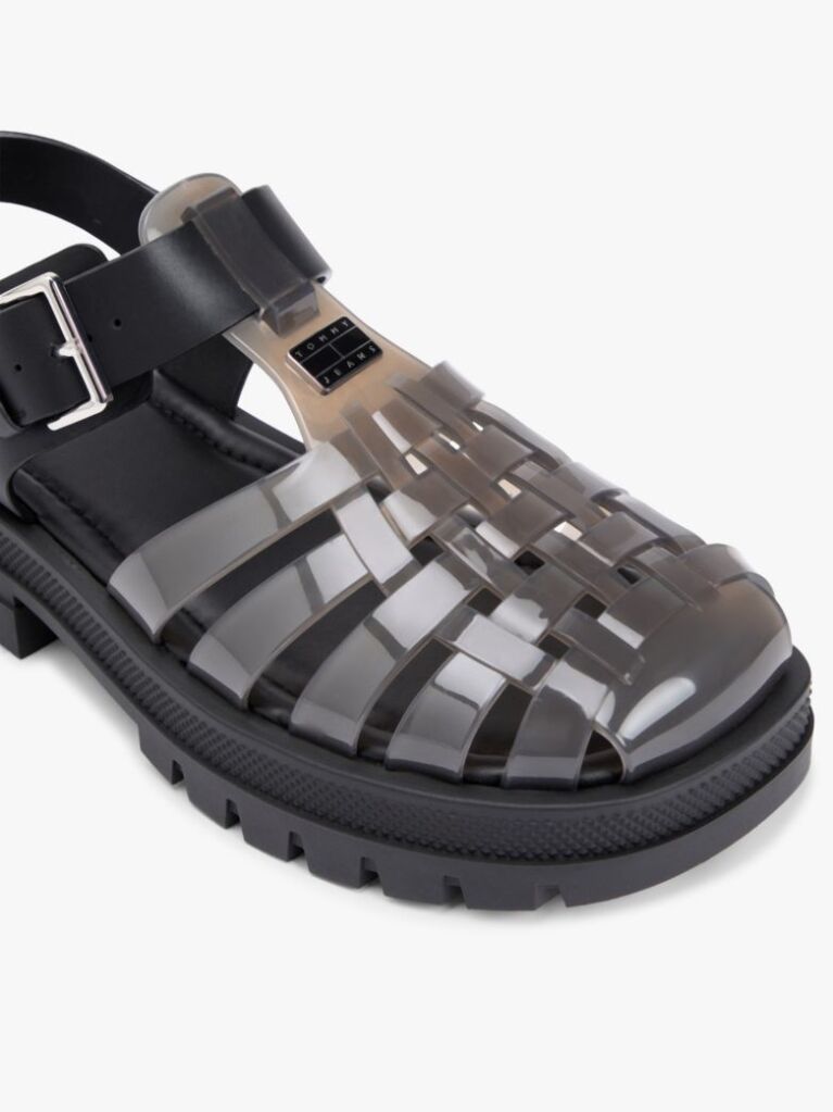 Black Jelly Chunky Cleat Fisherman Sandals  Women