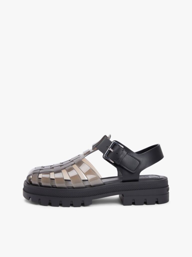 Black Jelly Chunky Cleat Fisherman Sandals  Women
