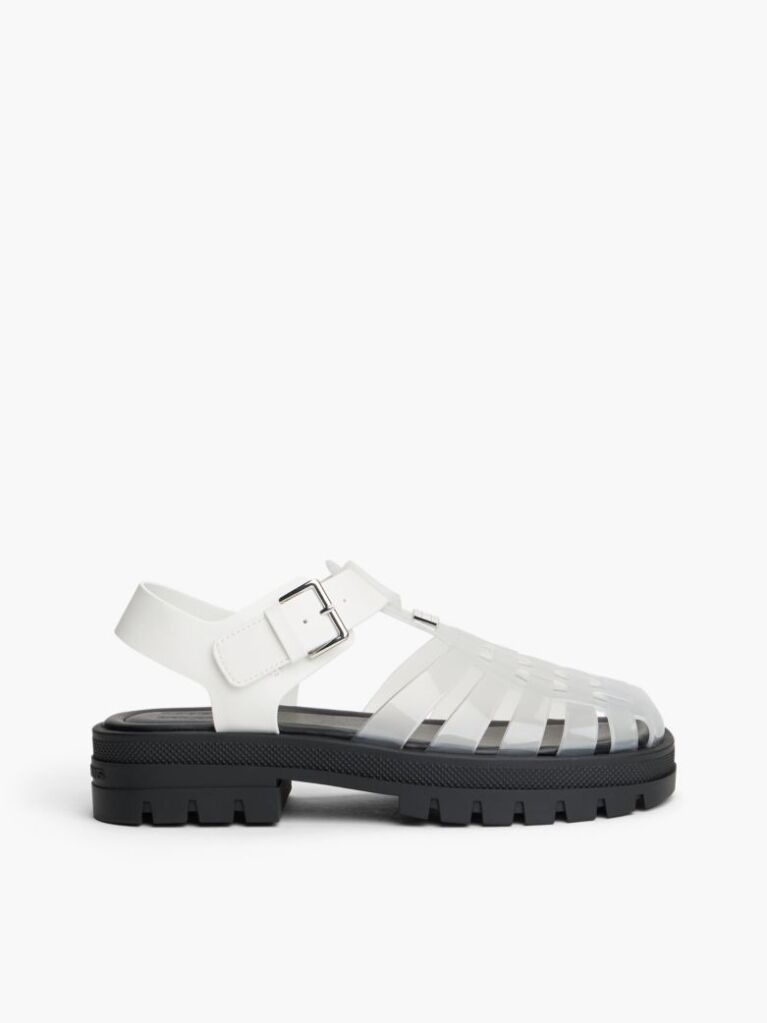 White Jelly Chunky Cleat Fisherman Sandals  Women