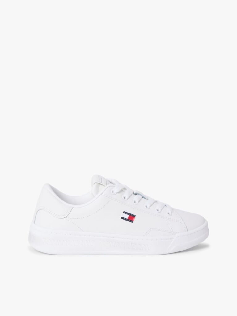 White Debossed Logo Cupsole Trainers With Leather  Women