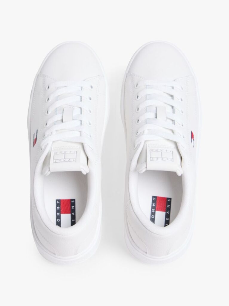 White Debossed Logo Cupsole Trainers With Leather  Women