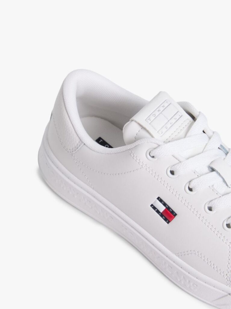 White Debossed Logo Cupsole Trainers With Leather  Women
